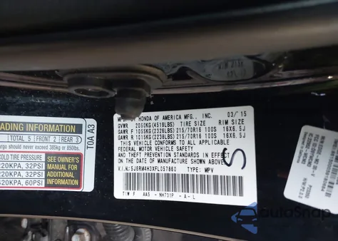 2015 Honda Cr-V Lx z USA, uszkodzony, nr VIN 5J6RM4H3XFL057860